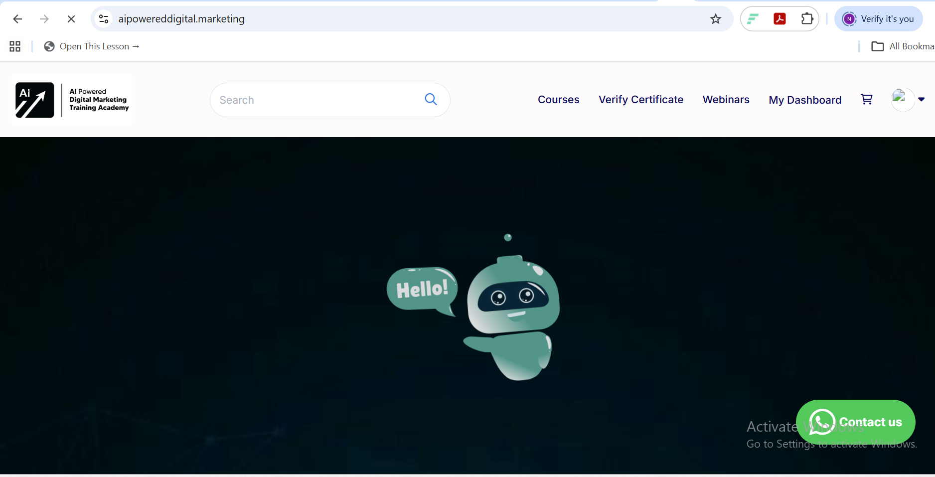 AI Powered Digital Marketing Training Academy homepage with header